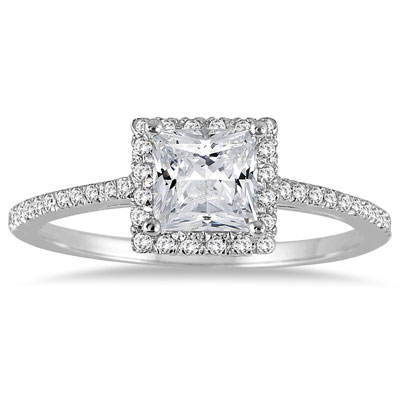 Carat Alluring Princess-Cut Diamond Halo Engagement Ring in 14K ...