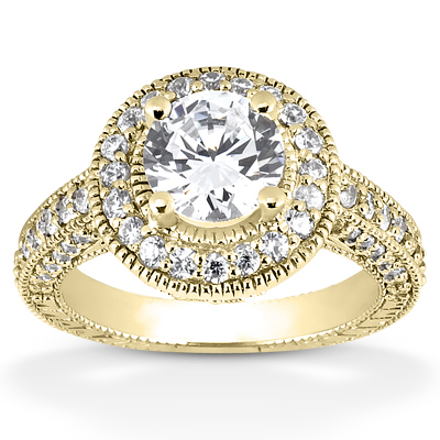 0.50 Carat Antique Halo Engagement Ring in 14K Yellow Gold