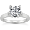 Cubic Zirconia  Solitaire Engagement Ring, 14K White Gold