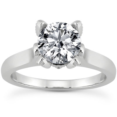 Cubic Zirconia  Solitaire Engagement Ring, 14K White Gold