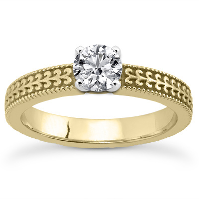 1/2 Carat Diamond Filigree Engagement Ring in 14K Yellow Gold