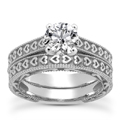 0.75 Carat Engraved Heart Engagement Ring Set in 14K White Gold