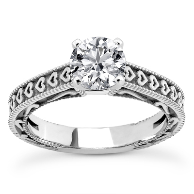 3/4 Carat Engraved Hearts Diamond Engagement Ring
