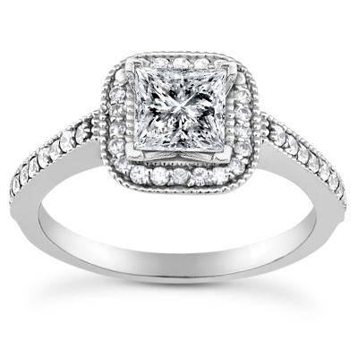 Carat Princess-Cut Halo Diamond Engagement Ring