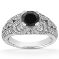 1/2 Carat Black Diamond Vintage Style Engagement Ring