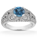 Vintage Style Blue Topaz Ring, 14K White Gold