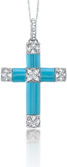 Turquoise and 0.25 Carat Diamond Cross Pendant in 14K White Gold