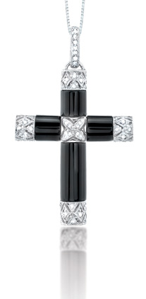0.25 Carat Diamond and Onyx Cross Pendant in 14K White Gold