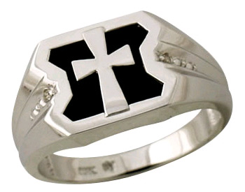 Onyx Cross Diamond Ring in 10K White Gold