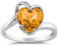 Heart Shaped Citrine and Diamond Ring in 14K White Gold