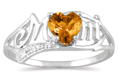 Citrine Heart Mom Ring with Diamonds in 10K White Gold