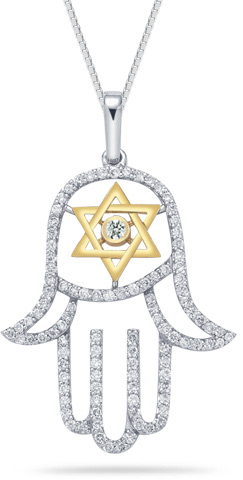 0.70 Carat Diamond Hamsa and Star of David Pendant
