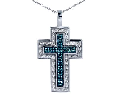 0.45 Carat Blue and White Diamond Cross Pendant