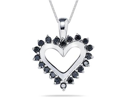 1/2 Carat Black Diamond Heart Pendant in 14K White Gold