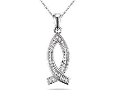 Diamond Icthus Pendant in 10K White Gold