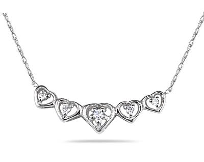 Diamond Heart Link Necklace in 10K White Gold