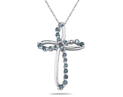 1/4 Carat Blue Diamond Cross Pendant in White Gold