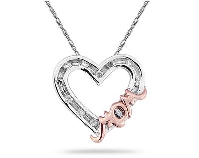Diamond Heart MOM Pendant, 10K Two-Tone Gold