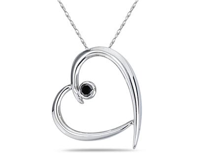 Black Diamond Slide Heart Pendant in White Gold