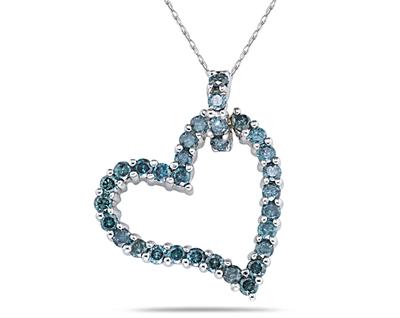 0.92 Carat Blue Diamond Heart Pendant in 14K White Gold