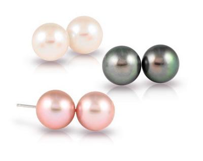 7-7.5mm Natural Freshwater Pink, White and Black Pearl Earring Set