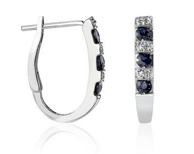 Sapphire & Diamond Hoop Earrings in 14k White Gold
