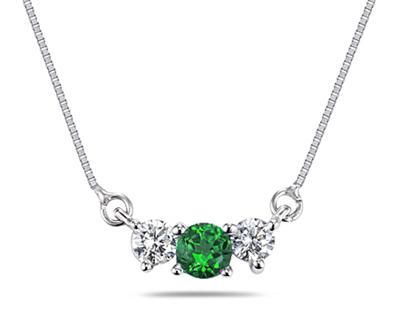  Emerald Gemstone on Buy Now Emerald And Diamond Three Stone Necklace In 14k White Gold