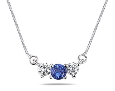 Sapphire and Diamond Three Stone Necklace in 14K White Gold