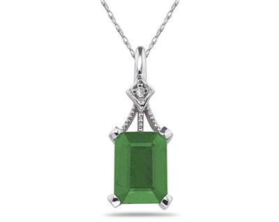 Emerald Cut Emerald and Diamond Pendant, 14K White Gold