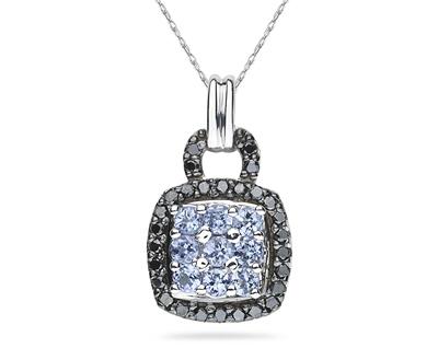 Tanzanite and Black Diamond Royal Pendant 10K White Gold