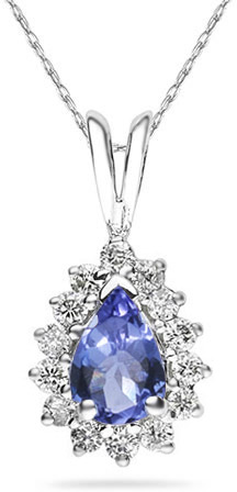 7mm x 5mm Pear Shaped Tanzanite and Diamond Flower Pendant in 14K White Gold