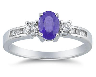 Tanzanite and Diamond Regal Channel Ring, 14K White Gold