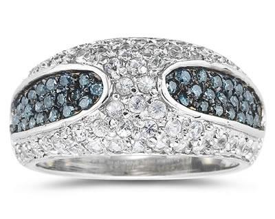 Blue Diamond and White Sapphire Ring in 14K White Gold