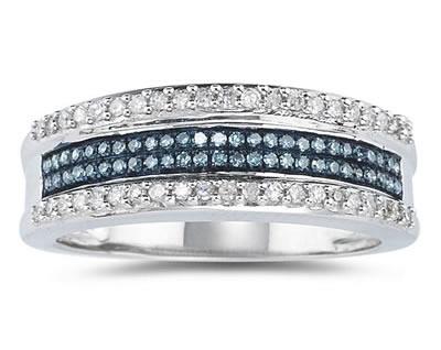 Blue and White Diamond Ring in 10K White Gold