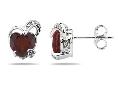 1.50 Carat Heart Shape Garnet and Diamond Earrings in 14K White Gold