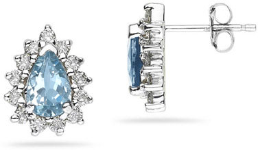 6mm x 4mm Pear Shaped Aquamarine and Diamond Flower Earrings in 14K White Gold