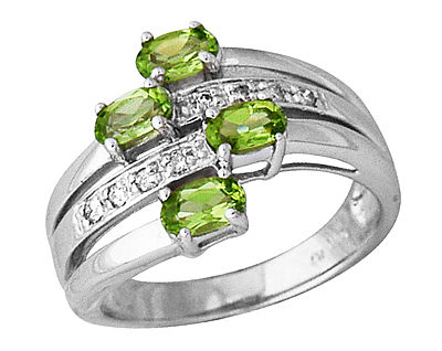 Peridot and Diamond Wrap Ring, 14K White Gold