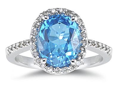 Blue Diamond Wedding Bands on Blue Topaz Oval Ring With Diamonds In 14k White Gold