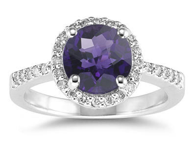 Amethyst and Diamond Ring in 14K White Gold