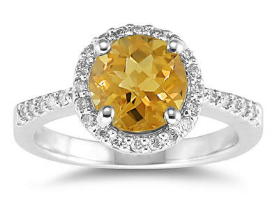 Citrine and Diamond Ring in 14K White Gold