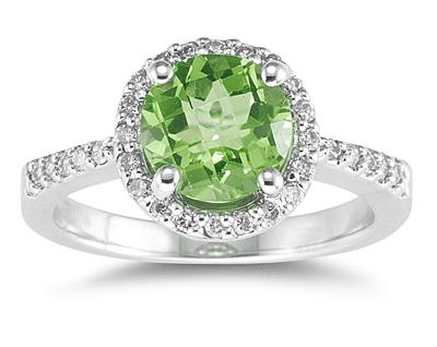 Peridot and Diamond Ring in 14K White Gold