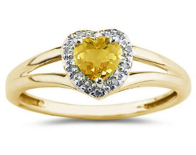 Heart Shaped Citrine and Diamond Ring, 10K Yellow Gold