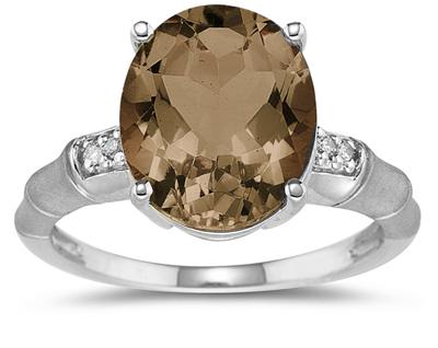 3.97 Carat Smokey Quartz and Diamond Ring in 14K White Gold
