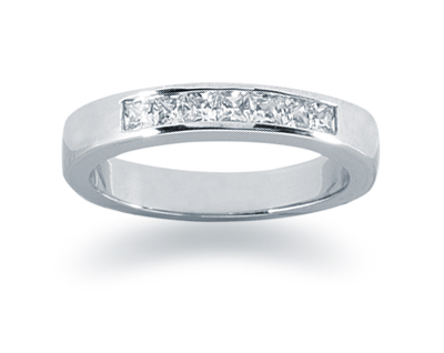 0.35 Carat Princess Cut Diamond Wedding Band in 18K White Gold