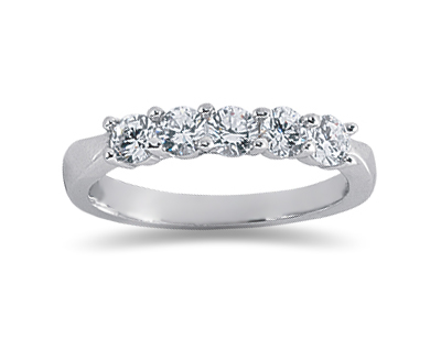 0.75 Carat Five Stone Diamond Wedding Band in 18K White Gold
