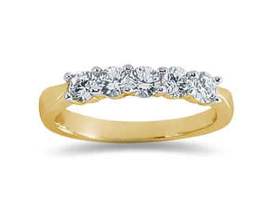0.75 Carat Five Stone Diamond Wedding Band in 18K Yellow Gold