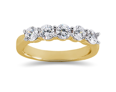 1.00 Carat Five Stone Diamond Wedding Band in 18K Yellow Gold