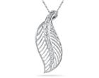 Diamond Leaf Pendant, 14K White Gold