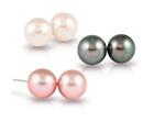 7-7.5mm Natural Freshwater Pink, White And Black Pearl Earring Set