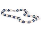 All Natural Freshwater 8 - 8.5mm Blue-Black and White Pearl Necklace 14K White Gold
